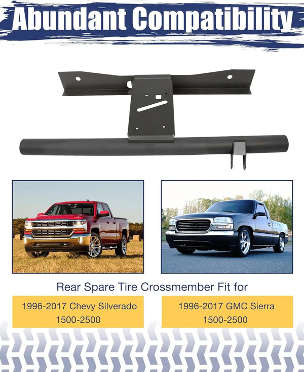 For 1996-2017 Chevy Silverado and GMC Sierra 1500 2500 Rear Spare Tire Support Plate Hoist Carrier Crossmember Kit